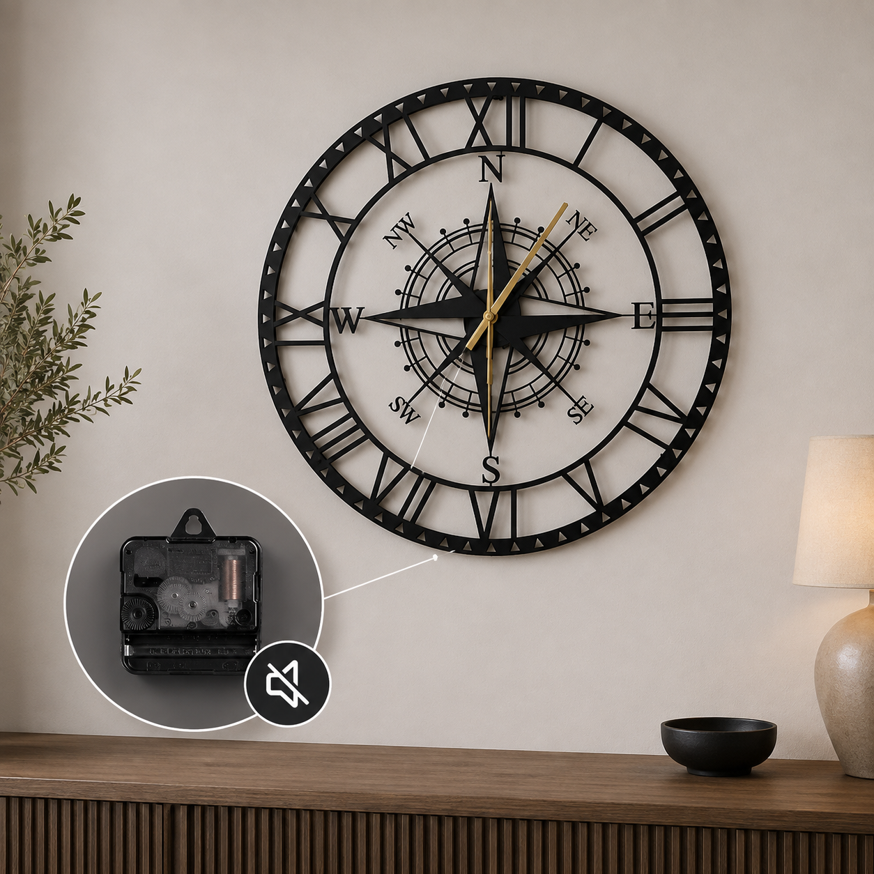 Navigator Compass Metal Wall Clock | Luxury Decorative Wall Clock | The Slan