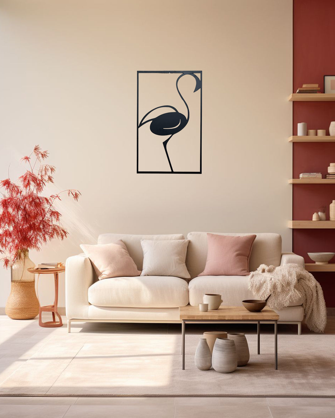 Minimal Flamingo Metal Wall Art | Modern Bird Wall Decor | The Slan