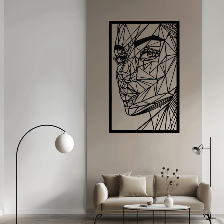 Geometric Woman Portrait Metal Wall Art | Abstract Face Decor | The Slan