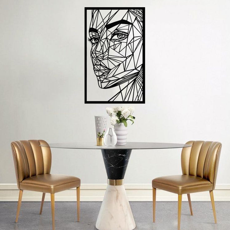Geometric Woman Portrait Metal Wall Art | Abstract Face Decor | The Slan