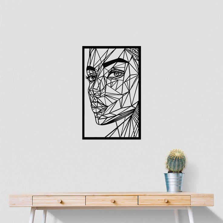 Geometric Woman Portrait Metal Wall Art | Abstract Face Decor | The Slan