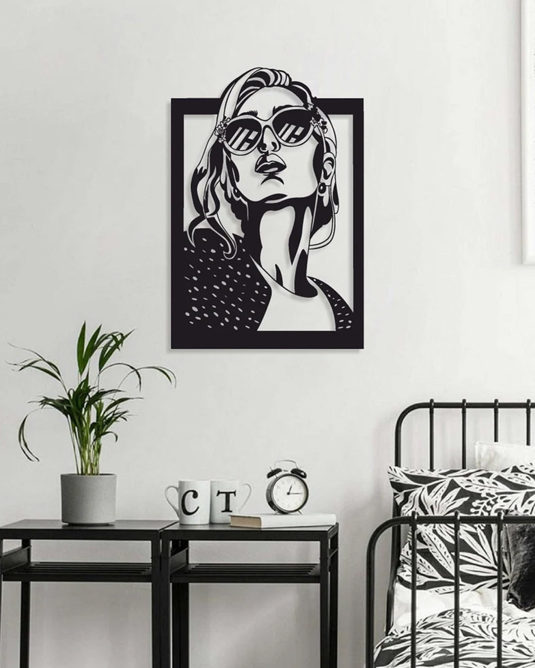 Modern Girl Shades Portrait Metal Wall Art | Luxury Minimal Face Decor | The Slan