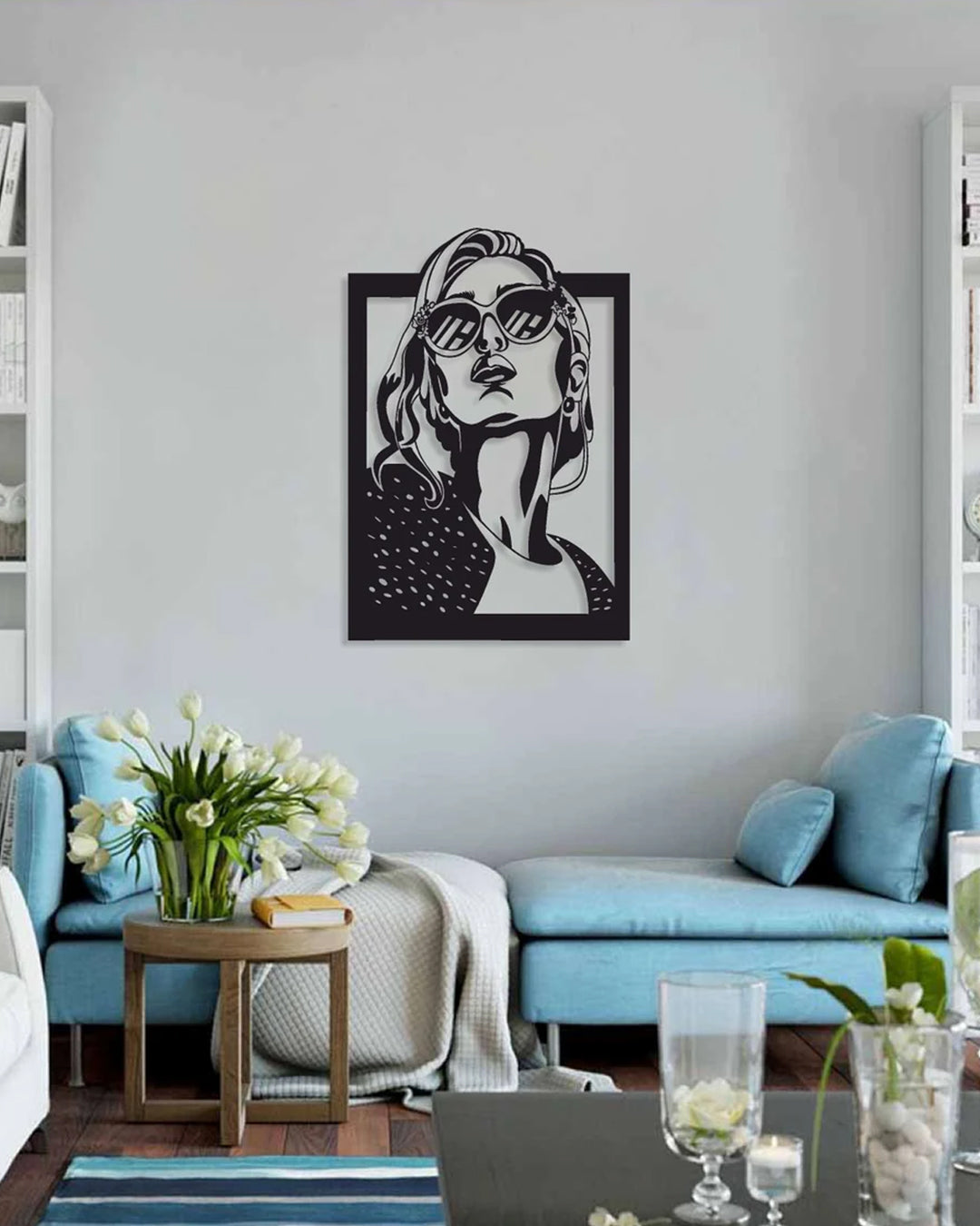 Modern Girl Shades Portrait Metal Wall Art | Luxury Minimal Face Decor | The Slan