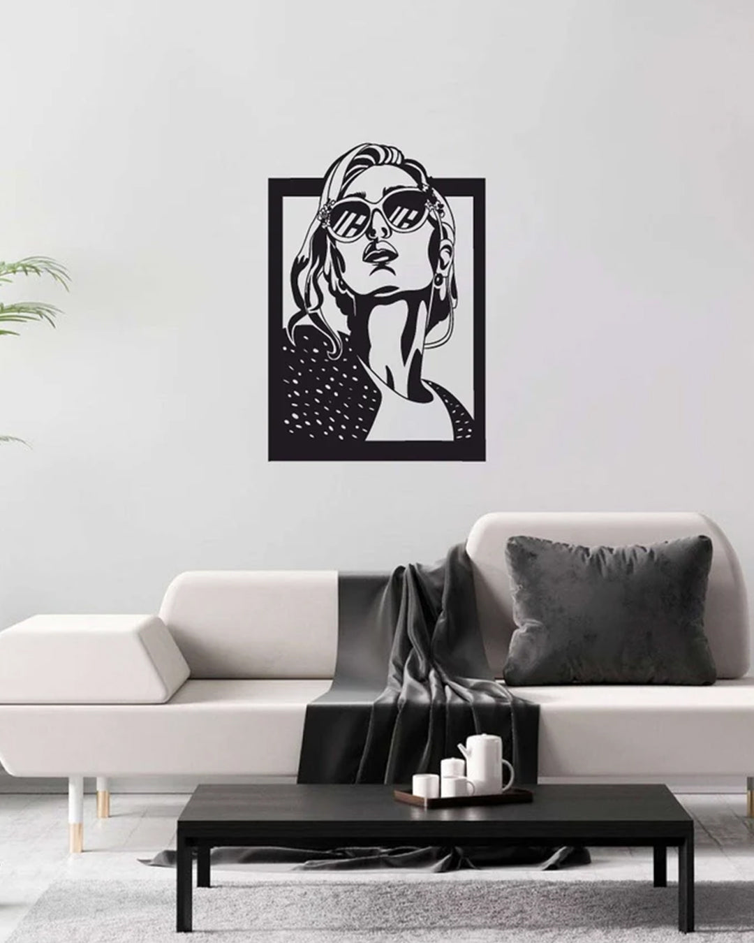 Modern Girl Shades Portrait Metal Wall Art | Luxury Minimal Face Decor | The Slan