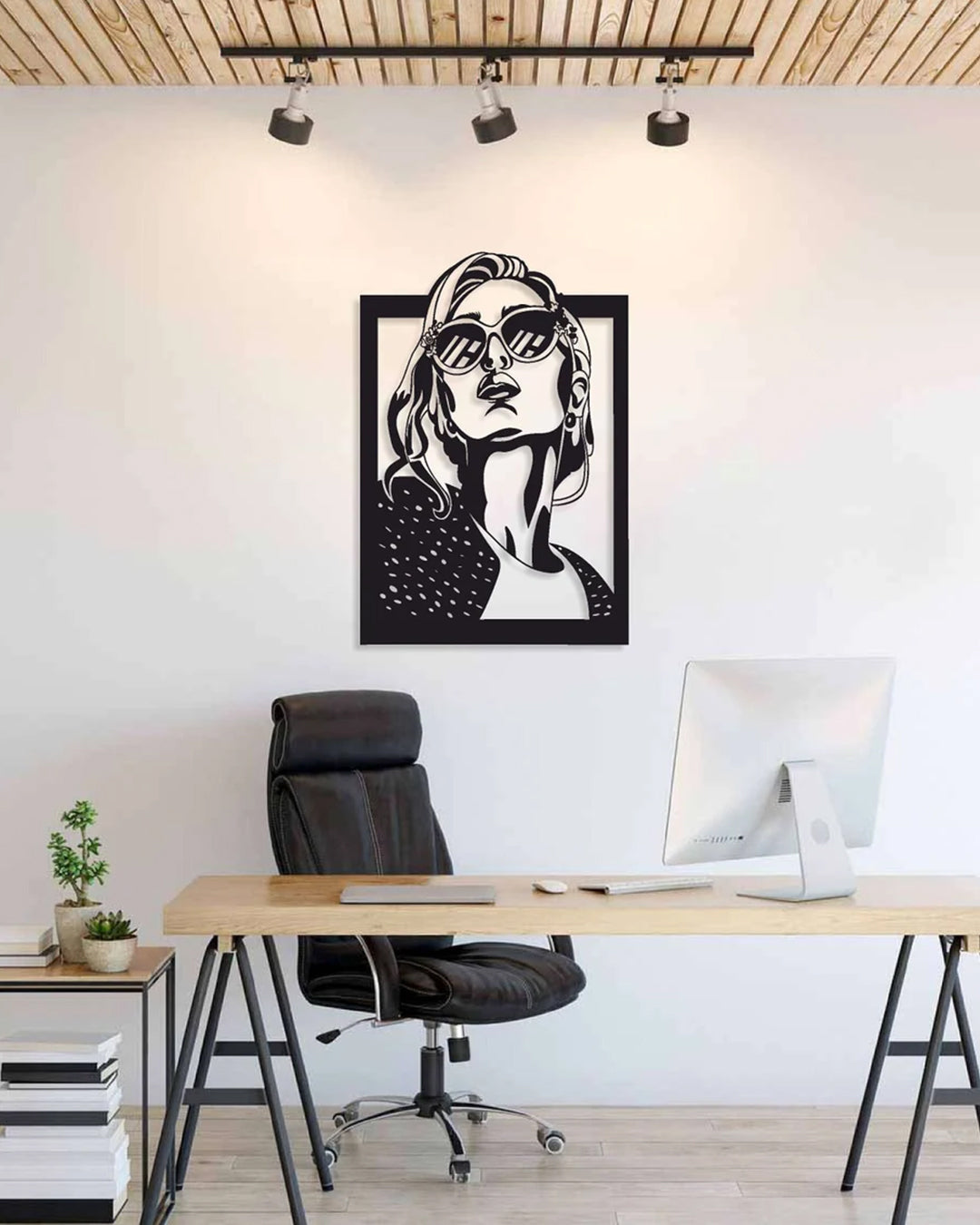 Modern Girl Shades Portrait Metal Wall Art | Luxury Minimal Face Decor | The Slan